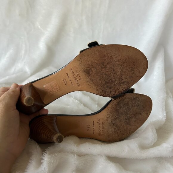 Marc by Marc Jacobs Sandals Womens 36.5 Made in Italy VTG Leather Black Tan - Picture 8 of 9